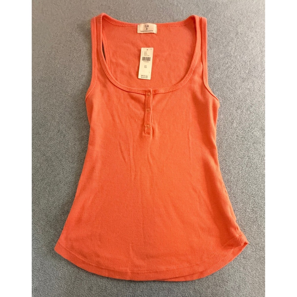 Anthropologie t.la Ribbed Henley Tank Top Coral Orange Scoop Neck XS New